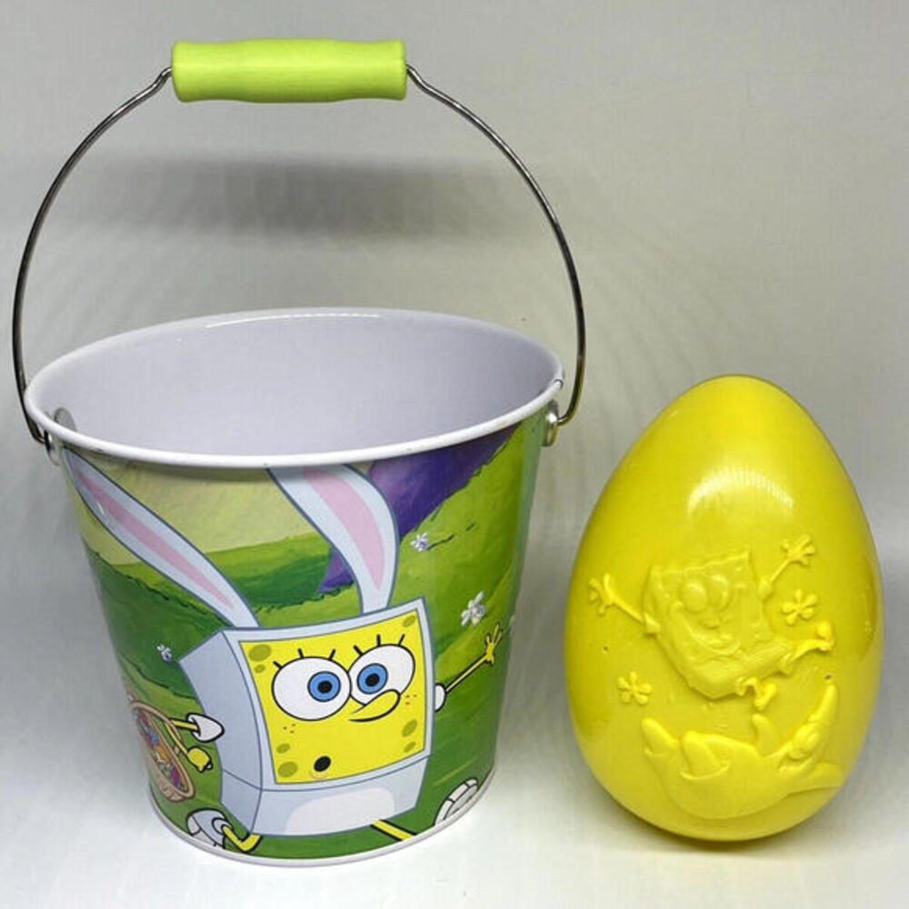 SpongeBob SquarePants Easter Egg Pail Tin Bucket Basket Vintage 2004